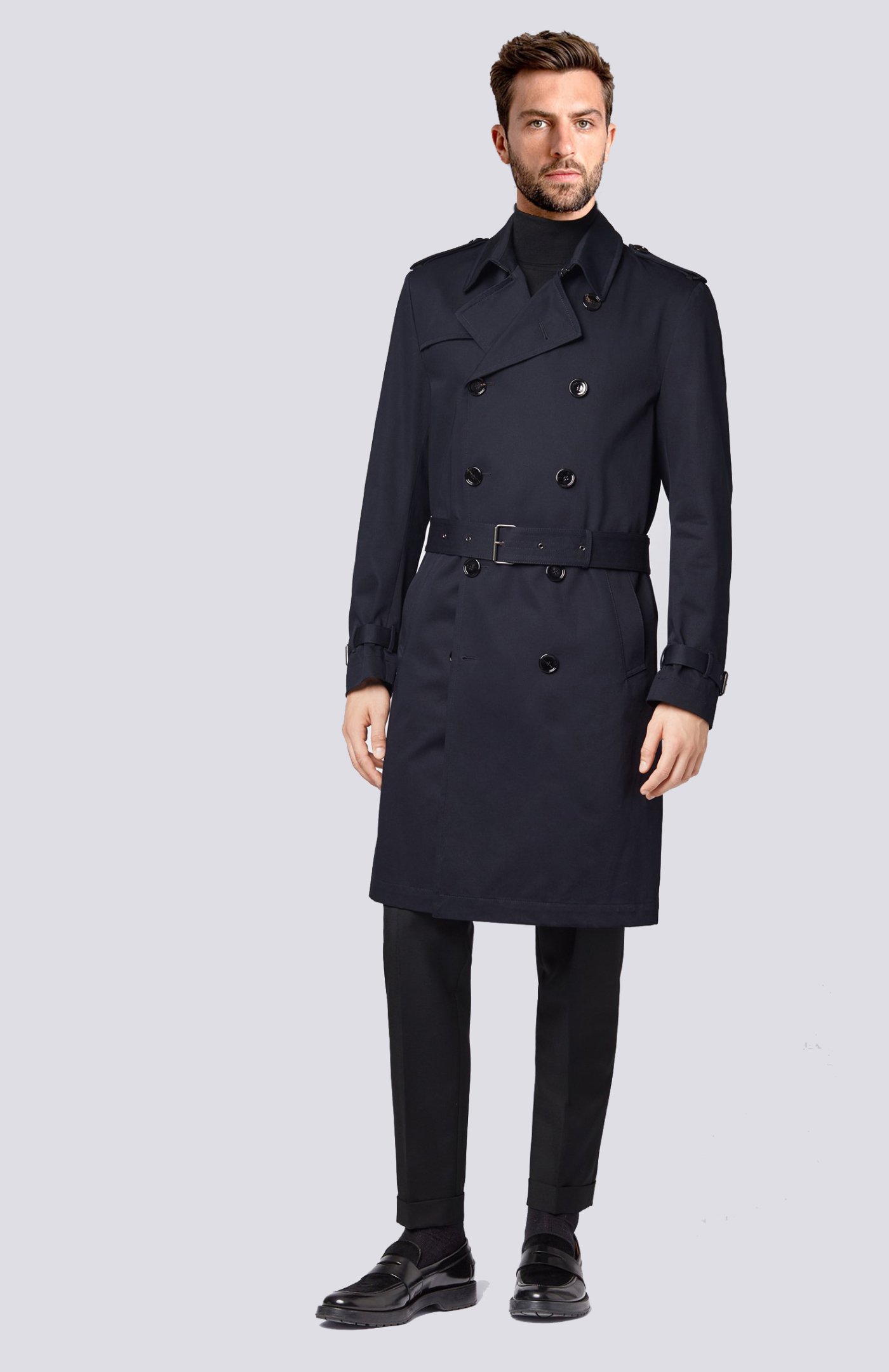 Navy Blue Cotton Twill Trench Coat - Tailored Suit Paris